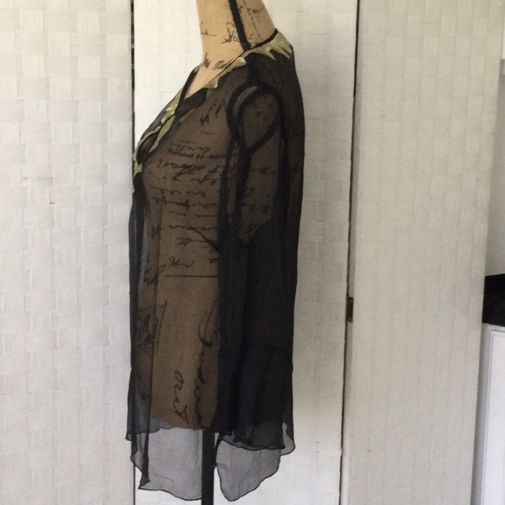 WD.NY Women’s Sheer Silk Black & Gold Blouse Sz 10 hand wash #259## - Picture 2 of 7